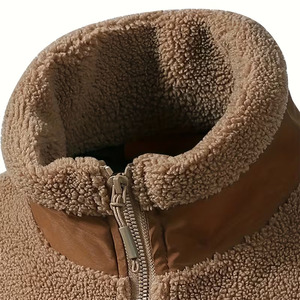 Veste en polaire sherpa marron, coupe ample, manches longues, fermeture éclair intégrale, coupe-vent, col montant, doublure sherpa - Product Image 3