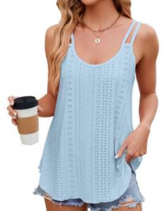 Chaleco sin mangas de algodón 100% tejido a mano, cuello redondo, estilo casual, holgado, transpirable, con patrón liso, suéter de verano. - Product Image 3