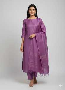 MATIÈRE PREMIÈRE SOIE VIOLETTE POUR LA CONFECTION DE SAREES/SARI/SHARI MODERNE EN LONGUEUR TERRAINE POUR MARIAGES, FÊTES ET CÉRÉMONIES DE DÉGAGEMENT - SÉCHAGE RAPIDE ET INFRÉMPLISSABLE - Product Image 3