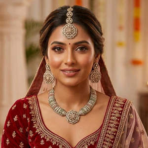 Gold Plated CZ American Diamond <b>Necklace</b> <b>Set</b> with Imitation <b>Pearl</b> Earrings for Women - Product Image 6