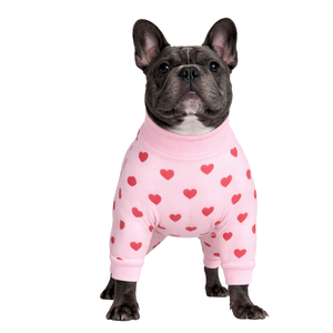 Dog Pajamas Onesie Pink Hearts Print Soft Stretch Pet Sleepwear Cozy Breathable All Season Nightwear For Small Medium Dog Indoor - Product Image 1