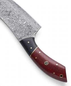 Hachoir à viande artisanal en acier Damas goutte de pluie, manche en bois bicolore, outil de cuisine - Product Image 2