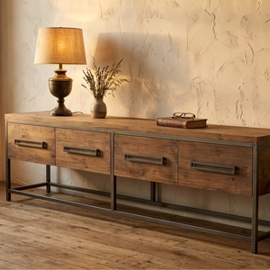 Mesa Auxiliar Larga Aserbo, Estilo Contemporáneo, Madera Reciclada, Marco de Metal, Consola de Lujo, Ecológica, Duradera, Gran Capacidad de Almacenamiento, para Villa - Product Image 2