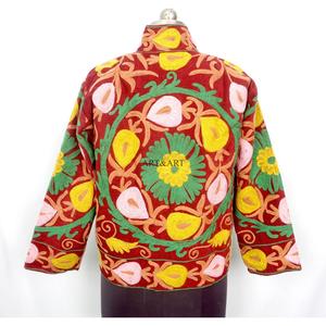 Handmade Floral Embroidery Quilted Cotrise Fabric Jacket Button Detail Cotton Stripe Lining Breathable Eco-Friendly Thick Winter - Product Image 4