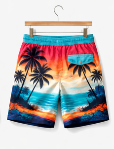 กางเกงว่ายน้ำชายลายทรอปิคอลซันเซ็ท – กางเกงชายหาดลายปาล์มแห้งเร็ว - Product Image 4