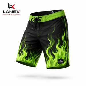 Shorts de bain pour hommes vert flamme à séchage rapide, personnalisables par sublimation, en polyester athlétique, taille mi-haute avec cordon de serrage, pour l'été - Product Image 2