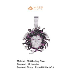 Collier pendentif Méduse pour homme, pendentif tête de Méduse sertie de pierres, plaqué argent et or, pendentif serti de pierres - Product Image 6