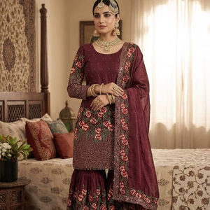 Presenting New Designer ,Party Wear Look ,<b>Top</b>-Plazzo and ,Dupatta With ,Heavy Embroidery Work - Product Image 1