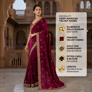 Sari de Seda Satinada Fandy | Trabajo de Bordado con Lentejuelas y Dori Zari | Sari de Diseñador para Bodas y Fiestas | Sari Étnico Tradicional Indio - Product Image 5