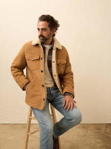 Veste en cuir suédé marron pour homme avec doublure en fausse fourrure, col rabattable, coupe-vent, manteau d'hiver, coupe classique, style décontracté - Product Image 3