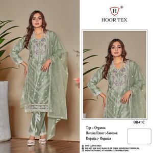 Organza Shalwar Kameez: Colección de invierno con parte superior de organza pesada y Dupatta Con parte inferior e interior de Santoon - Product Image 5