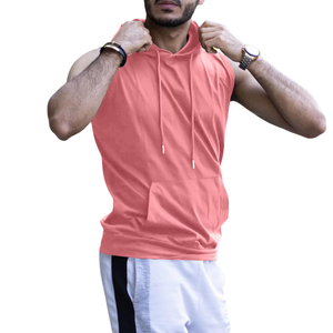 Débardeurs à capuche sportifs pour hommes 100 % coton, respirants, tricotés, sans manches, pour la musculation, en mélange de coton basique - Product Image 3