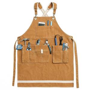 Tablier de mixologue en toile premium avec bretelles en cuir réglables, uniforme de bar professionnel, double couture, passants pour outils, pour les professionnels - Product Image 4