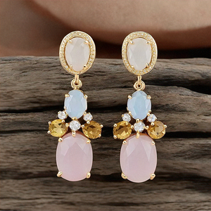 Hot Popular Multi Chalcedony 925 Sterling <b>Earring</b> Gold Plated <b>Long</b> Statement Drop Dangle <b>Earring</b> - Product Image 2