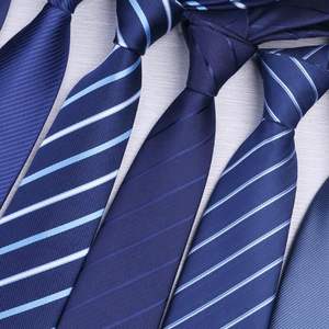 Fabricantes de corbatas con MOQ bajo, corbata a cuadros estilo inglés de color azul con diseño pequeño y logotipo personalizado tejido para hombre - Product Image 6