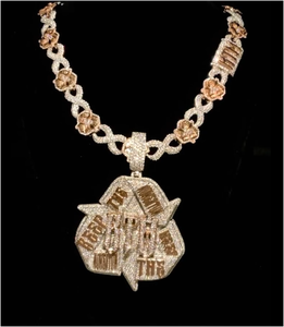 CONCEPTION Colgante Hip Hop Personalizado con Símbolo Reciclado en Dos Tonos Oro Rosa y Plata 925 con Moissanita, Conjunto de Cadena con Flor Infinita - Product Image 4