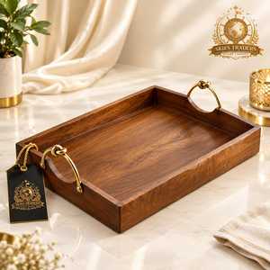 <b>Square</b> Wooden Serving Tray With Cutout Handles Modern Wood Coffee <b>Table</b> Tray <b>Kitchen</b> Organizer Dining <b>Table</b> Centerpiece - Product Image 5