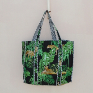 Reusable Animal Print Quilted Cotton <b>Medium</b> Tote <b>Bag</b> Long Handle Lightweight Daily Use Shopping <b>Bag</b> For Women - Product Image 4