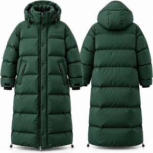 Manteau long matelassé unisexe vert avec capuche, style doudoune épaisse, chaud pour l'hiver, streetwear d'extérieur, personnalisable - Product Image 1