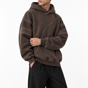 Sudadera con Capucha Premium 100% Algodón Marrón con Paneles y Costuras Transpirables, Bolsillos, Estilo Oversize, Tejido Grueso, Lavado Vintage - Product Image 4