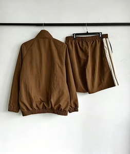 <b>Men</b>’s Brown Panelled Windbreaker Tracksuit Set <b>Jacket</b> and Shorts Retro 90s Streetwear <b>Lightweight</b> Sportswear Outfit - Product Image 3