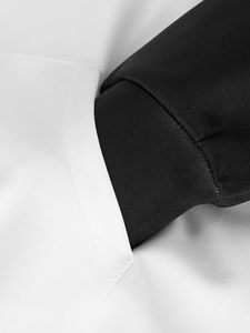 Fashionable Contrast Panel Black White <b>Pullover</b> Hoodie with Drawstring Hood and Kangaroo Pocket - Product Image 3