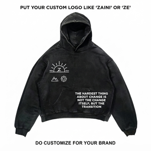 Sudadera con Capucha Negra Extra Grande de Felpa Francesa 100% Algodón 420 GSM con Lavado Ácido, Logotipo Personalizado con Serigrafía, Unisex - Product Image 1