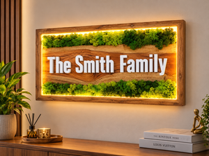 Décoration murale en mousse avec cadre en bois artisanal et lettrage personnalisé – Décoration murale verte naturelle pour la maison, le bureau et l'hôtellerie - Product Image 1