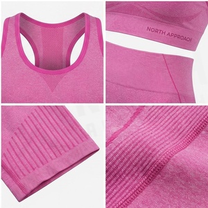 Ensemble de yoga 2 pièces North Approach : Soutien-gorge de sport dos nageur et short taille haute rose uni, anti-transpiration, respirant, sans coutures - Product Image 3