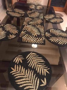 Beautiful Gold White Irregular Bohemian Beaded Durable Handmade Fabric Table <b>Mat</b> Craft India Overseas 400mm Diameter 3mm - Product Image 6