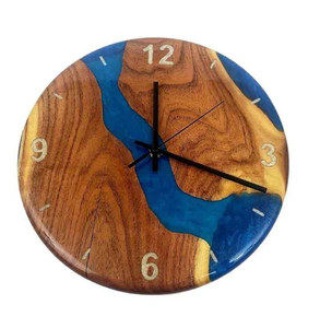 Minimalist Turquoise Epoxy Resin Wood <b>Desk</b> Clock Round Silent Tabletop Clock Live Edge Small <b>Wall</b> Watch for Office Decor - Product Image 3