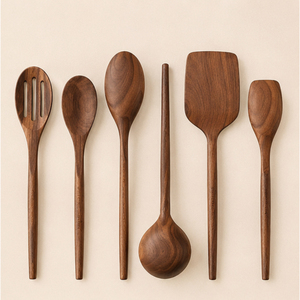 Ensemble d'ustensiles de cuisine en bois noir de qualité supérieure, cuillères de cuisson en bois naturel, spatule antiadhésive, louche, cuillère ajourée – Prix le plus bas - Product Image 4