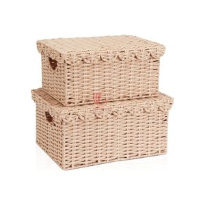 Cesta de Almacenamiento de Mimbre Sintético Tejido con Forma de Olas Oceánicas, Estilo Bohemio, para Organización de Artículos Diversos, Diseño Apilable - Product Image 2
