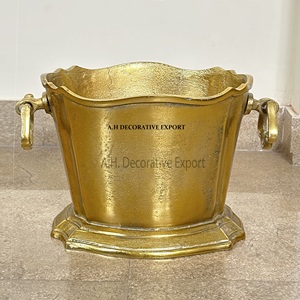 Cubo Enfriador de Vino de Latón Antiguo, Enfriador de Hielo para Champán Vintage con Asas, Tina Decorativa de Metal para Vino para Decoración del Hogar y Bodas - Product Image 3