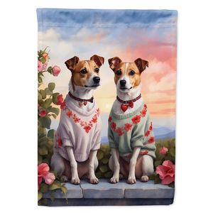 Drapeau de jardin multicolore à deux coeurs pour Jack Russell Terrier Bannière décorative de cour pour patio Oeuvre d'art pour les boîtes aux lettres de parterres de fleurs - Product Image 1