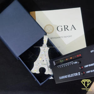 Collar con colgante de letra D personalizado, con colgante de la Torre Eiffel, con incrustaciones de moissanita, estilo hip hop, para hombres y mujeres. - Product Image 4