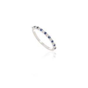 Bague de mariage demi-éternité en or massif 18 carats avec saphir bleu et diamants - Sertissage à griffes ajustable - Product Image 3