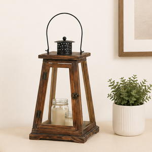 Handcrafted Rustic Wooden <b>Candle</b> <b>Lantern</b> with Metal Top Vintage Farmhouse Decorative <b>Lantern</b> for Indoor Outdoor Home Garden Use - Product Image 5