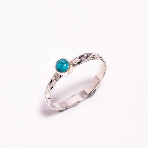 Anillo de piedras preciosas turquesa minimalista de Plata de Ley 925, ajuste de bisel para compromiso de aniversario de boda, regalo étnico elegante - Product Image 1