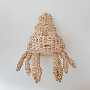Panier mural tressé à la main en forme de coquille de crabe, en rotin, pour décorer la chambre d'enfant, organisateur de rangement, joli animal marin, art mural pour chambre de bébé - Product Image 2