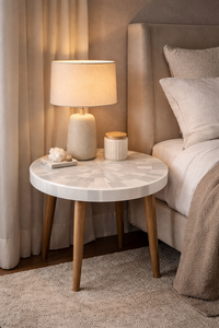 <b>Round</b> Marble Coffee <b>Table</b>, <b>White</b> Stone Inlay Center <b>Table</b> Luxury Living Room Decor, Handmade Designer <b>Table</b> Top - Product Image 2