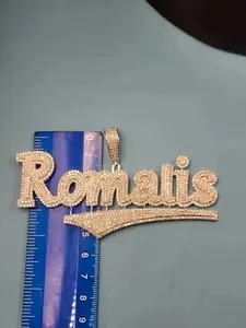 Pendentif personnalisé avec nom en lettres, moissanite ronde de 4,00 carats, plaqué or jaune 14 carats, argent sterling, pour femme, style hip-hop - Product Image 2