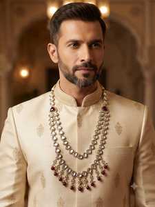 Designer Kundan Polki Groom Mala <b>Necklace</b> for Men Traditional Wedding Sherwani <b>Necklace</b> Ethnic Baraat Jewelry Statement Mala - Product Image 4