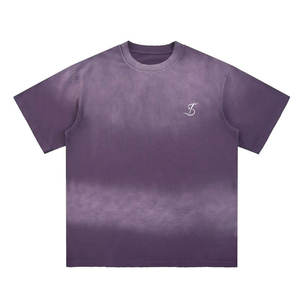 T-shirt décontracté tricoté pour homme, violet uni, col rond, effet délavé, manches courtes, coupe classique, design vierge - Product Image 4