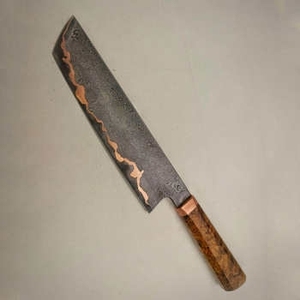 Premium Handmade Copper Damascus Pattern Outdoor Chef <b>Kitchen</b> Knife With Stabilized Wood Handle For <b>Camping</b> And Travel Cooking - Product Image 2