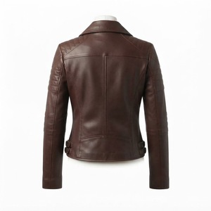 Chaqueta de Motociclista de Cuero Genuino para Mujer, Corte Ajustado, Manga Larga, Cierre de Cremallera, Cuello Extendido, Ropa de Abrigo para Otoño - Product Image 6