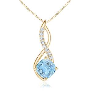 Pendentif de haute qualité en aquamarine taille coussin, design infini avec accents de diamants, or 14 carats, fait main, certifié IGI, pour elle - Product Image 1