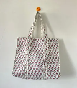 Premium <b>White</b> Cotton Tote <b>Bag</b> with Floral Print Bohemian Style Summer Casual Open Shopping <b>Bag</b> for Women - Product Image 1