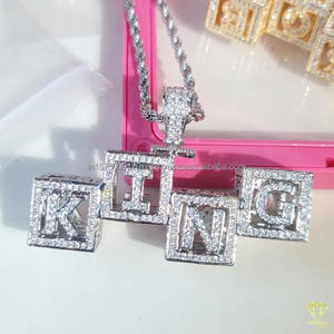 Luxury Moissanite Diamond " BOSS " Letter Block Pendant With Gold <b>Rope</b> <b>Chain</b> Hip Hop Necklace Jewelry - Product Image 4