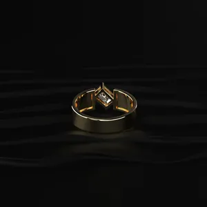 Anillo de Diamantes con Corte Esmeralda de 1.0 Quilates, Anillo Asimétrico con Banda en Forma de Cigarro, Anillo de Diamantes de Ajuste Cómodo, Banda de Diamantes de Oro Amarillo Hecha a Mano - Product Image 5